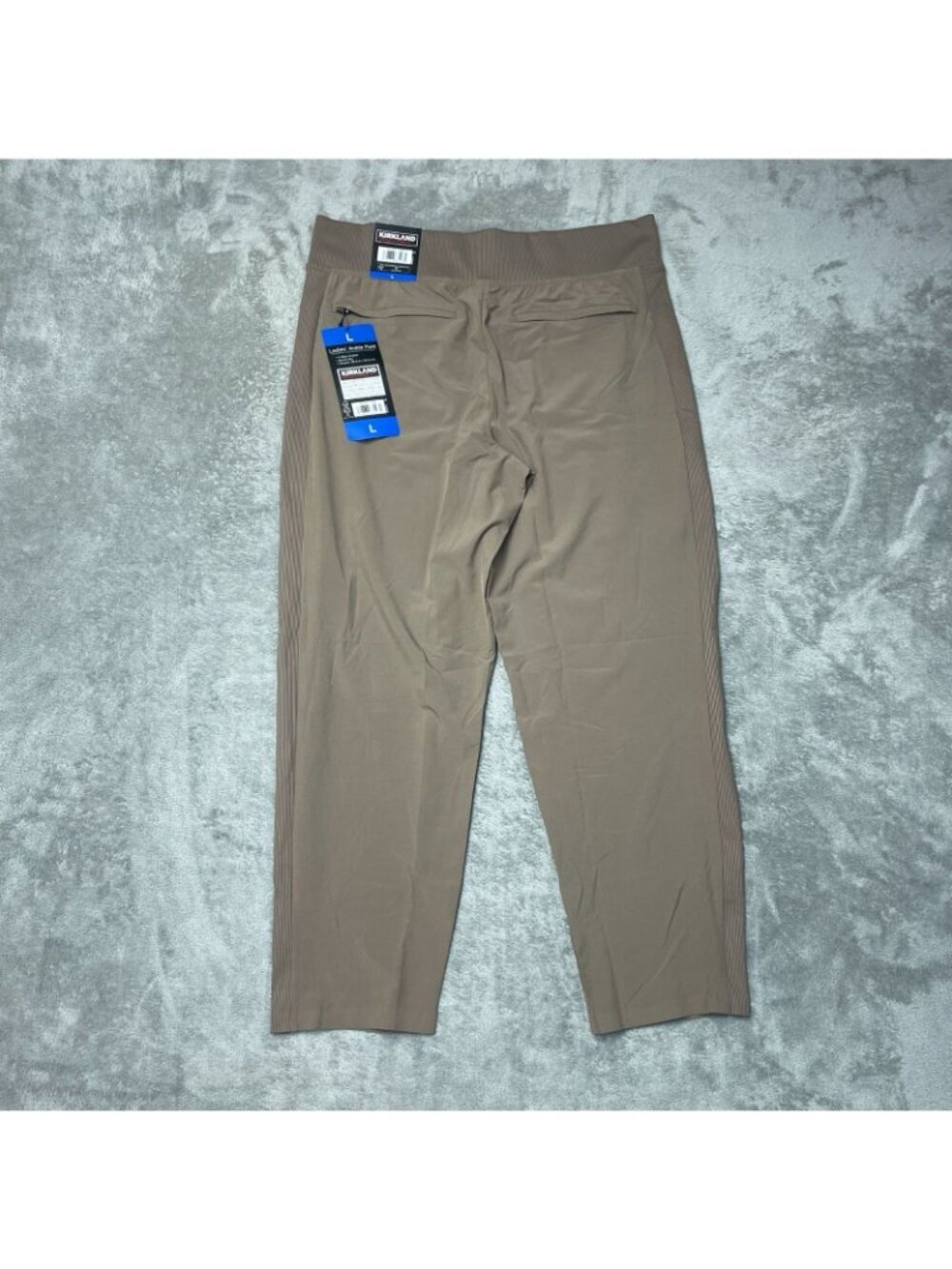 NWT Kirkland Signature L Ankle Pants Pullon Rib Panel Tan  G2241 - Picture 5 of 15